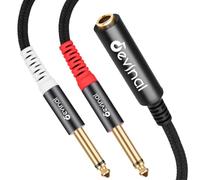 Devinal TRS to Dual TS Y Splitter Cable, 1/4" Female Stereo to Dual 6.35mm TS Male Adapter, 6.35mm Female to 2 x 1/4" Mono Breakout Cable - 1 ft