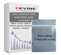 DevineCustomz® 100 Clear Grip Lock Bags - Small & Large Resealable Kitchen Posting Freezer Food Plastic Pouches Zip Top Seal (7cm x 10cm)
