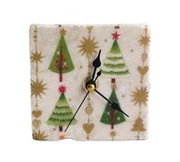 Devinita Handmade marble tile clock for Christmas with decorated trees and Christmas decorations, including wooden stand
