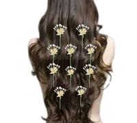 Devino Ora Pearl Artificial Bridal Wedding/hair flower accessories For Women's/gajra/Juda Pin/Juda Bun/Hair Clip/artificial flowers For hair / - Pack Of 10, White And Golden