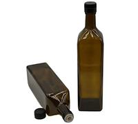 Devitre 2 x Glass Oil Bottles 1000 ml with Integrated Plastic Spout and Labels