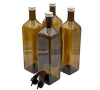 Devitre Set of 4 Oil Bottles 1000 ml with 2 x Plastic Pourers and Labels