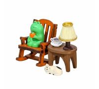 DEVNWIGMO Decorative Frog Figurine Home Ornament with Rocking Chair and Figure Designed Using PVC and Wood for Cheerful Display Suitable for Workspace Bedroom Office, Rocking Chair + Plum Wine Frog