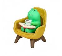 DEVNWIGMO Decorative Frog Figurine Home Ornament with Rocking Chair and Figure Designed Using PVC and Wood for Cheerful Display Suitable for Workspace Bedroom Office, Coffee Frog + Yellow Chair