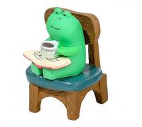 DEVNWIGMO Decorative Frog Figurine Home Ornament with Rocking Chair and Figure Designed Using PVC and Wood for Cheerful Display Suitable for Workspace Bedroom Office, Coffee Frog + Blue Stool