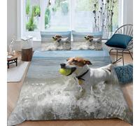 DEVOKE Single Duvet Cover Set Jack Russell Terrier 3D Printing Bedding Set Animals, Beach Soft Microfiber easy care 3 Pieces set with Zipper Closure with 2 Pillowcases for Kids Boys Girls