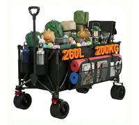 Devoko 260L Folding Festival Trolley on Wheels, Foldable Handcart Load Capacity 200 kg, with Brake, Adjustable Handle, Camping trolley with 3 Storage Compartments, for Beach,Camping and Shopping