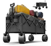 Devoko 332L Folding Festival Trolley on Wheels, Heavy Duty Camping Wagon Cart with Adjustable Tailgate, Extra-Wide 18cm All-Terrain Wheels, 180KG Load - Beach, Garden, Pull Along Trolley, Grey