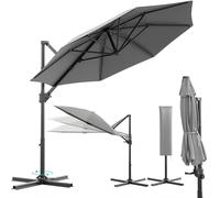 Devoko Large Parasol 330 cm, Double Top Garden Umbrella, Thicker Frame with Hand Crank 360° Rotatable, Cover Wind Protection 7-Way, UV Protection 30+ Garden Umbrella, Grey