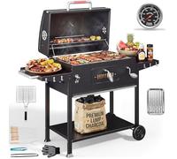 DEVOKO XXL Barbecue Cart, Charcoal Grill, Smoking Grate, Portable Grill Suitable for Garden/Camping/Outdoor Use, Includes 71×43cm Grill Grate / Thermometer / Kitchen Tongs / BBQ Gloves