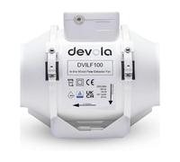 Devola DVILF100 In-line Mixed Flow 100mm 4 inch Standard Extractor Fan for Kitchen and Bathroom, Made in Britain
