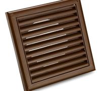 Devola Louvred Wall Vent Fixed Grille with Flyscreen - 100mm (4 Inch) Round Rear Spigot, 155mm External - Exterior Air Vent Cover, Brown - DVFG100B
