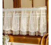 Devola Net Curtains Romantic Lace Curtains Short Bistro Curtain with Flower Embroidery Small Window Curtain Kitchen Curtains Country House H x W 90 x 120 cm Pack of 1