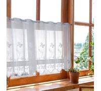 Devola Net Curtains Transparent Jacquard Curtain with Flowers Panneaux Curtains Country House Bistro Curtain White with Eyelets Short Kitchen Curtains with Curved Edge W x H 120 x 45 cm 1 Piece