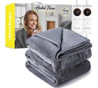 Devology Dual Control Heated Throw Electric Blanket 12H Timer 6 Settings Auto Shutoff Machine Washable King Size 230X250Cm - Grey