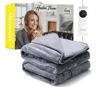 Devology Heated Throw Electric Blanket 12H Timer 6 Heat Settings Auto Shutoff Machine Washable - Double 150X200Cm - Grey
