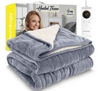 Devology Heated Throw Electric Blanket Digital Controller 12Hr Timer 6 Heat Settings Auto Shutoff Single 130X160Cm Grey Shearling