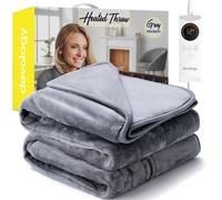 Devology Heated Throw, Electric Blanket, Digital Controller, 12Hr Timer, 6 Heat Settings, Auto Shutoff, Single 130X160Cm, Grey