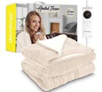 Devology Heated Throw - Electric Blanket - Digital Controller - 6 Settings - Machine Washable - Single 130X160Cm - Cream Shearling
