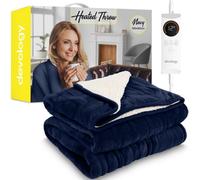 Devology Heated Throw - Electric Blanket - Digital Controller - 6 Settings - Machine Washable - Single 130X160Cm - Navy Shearling