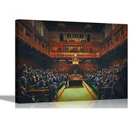 Devolved Parliament by Banksy Canvas Wall Art Prints Funny Pictures Hanging Graffiti Art Home Bedroom 60 x 40cm (24 x 16 inches) A2