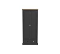 Devon 2 Door 1 Drawer Charcoal Wardrobe Of Dimension-181.5 x79.7 x56 cm