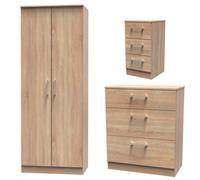 Devon 3 Piece Bedroom Set (Wardrobe, Chest & Bedside) in Bardolino Oak - Ready Assembled Swift Light Oak One Size