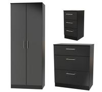 Devon 3 Piece Bedroom Set (Wardrobe, Chest & Bedside) In Black Matt - Ready Assembled