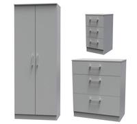 Devon 3 Piece Bedroom Set (Wardrobe, Chest & Bedside) in Dusk Grey - Ready Assembled Swift Grey One Size
