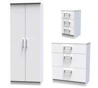 Devon 3 Piece Bedroom Set (Wardrobe, Chest & Bedside) in White Matt - Ready Assembled Swift White One Size