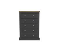 LPD Devon 5 Drawer Chest Charcoal Grey And Oak Finish Traditional Style H119 W79 D39.5Cm