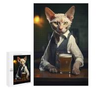 Devon Rex Cat in The Pub Decorative Jigsaw for Grown-Ups, 1000 PCS - Seasonal Gift, for Relaxing Solo Or Group Play