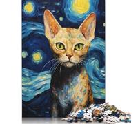 Devon Rex Cat Van Gogh Puzzle 500 Pieces Jigsaws Wooden Puzzles for Adults Family Entertainment Toys 500pcs (52x38cm)
