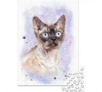 Devon Rex Cat Watercolor 1000 Piece Puzzle for Relaxing Weekends, 52x38cm/1000pcs