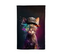 Devon Rex Cat With Hat Splashart Tea Towel Warren Reed - Designer Multi One Size