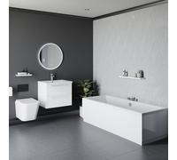 Devon Straight Double Ended Bathroom Suite including Black Button 820mm Wall Hung Toilet and Vanity Unit | Gloss White | ABS | 1700mm