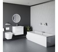 Devon Straight Double Ended Bathroom Suite including White Button 820mm Wall Hung Toilet and Vanity Unit | Gloss White | ABS | 1700mm