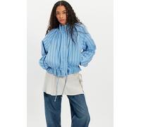 Devon Striped Balloon Funnel-Neck Jacket at Free People in Blue, Size: Large - female