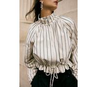 Devon Striped Balloon Funnel-Neck Jacket at Free People in Ivory Combo, Size: XS - female