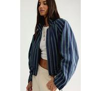 Devon Striped Balloon Funnel-Neck Jacket at Free People in Navy Combo, Size: Medium - female
