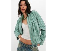 Devon Striped Balloon Funnel-Neck Jacket at Free People in Slate Combo, Size: Small - female
