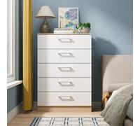 Devon Tall Chest of Drawers White & Oak 5 Drawers 108cm