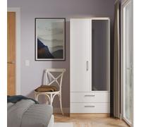 Devon Tall Mirror Wardrobe White & Oak 2 Doors 2 Drawers 182cm