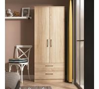 Devon Tall Wardrobe - 2 Door - 2 Drawer - Oak