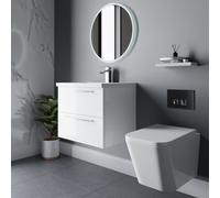Devon Vanity Unit and Toilet Suite including Polished Chrome Button 820mm Wall Hung Toilet and Wall Mounted Vanity Unit | Gloss White | ABS | 600mm