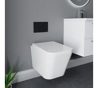 Devon Wall Hung Toilet with Soft Close Seat including Frame and Concealed Cistern with Black Soft Touch Flush Plate | White | ABS | 820mm