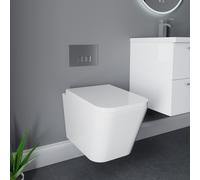 Devon Wall Hung Toilet with Soft Close Seat including Frame and Concealed Cistern with Satin Chrome Flush Plate | White | ABS | 820mm