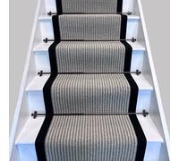 Devonian Stripe Greenway Wool Stair Runner With 100% Cotton Black Border RainbowHome Off White 55cm x 650cm