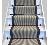 Devonian Stripe Greenway Wool Stair Runner With 100% Cotton Grey Border RainbowHome Off White 70cm x 700cm