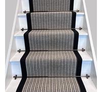 Devonian Stripe Raleigh Wool Stair Runner With 100% Cotton Black Border RainbowHome Dark Navy 65cm x 700cm